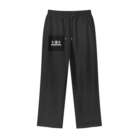 GrowBroUSA Men's 100% Cotton Fleece Straight Wide Leg Jogger Sweatpants